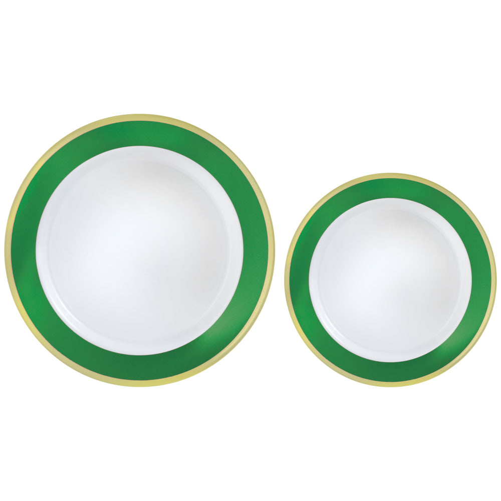 Amscan Round Hot-Stamped Plastic Bordered Plates, Festive Green, Pack Of 20 Plates