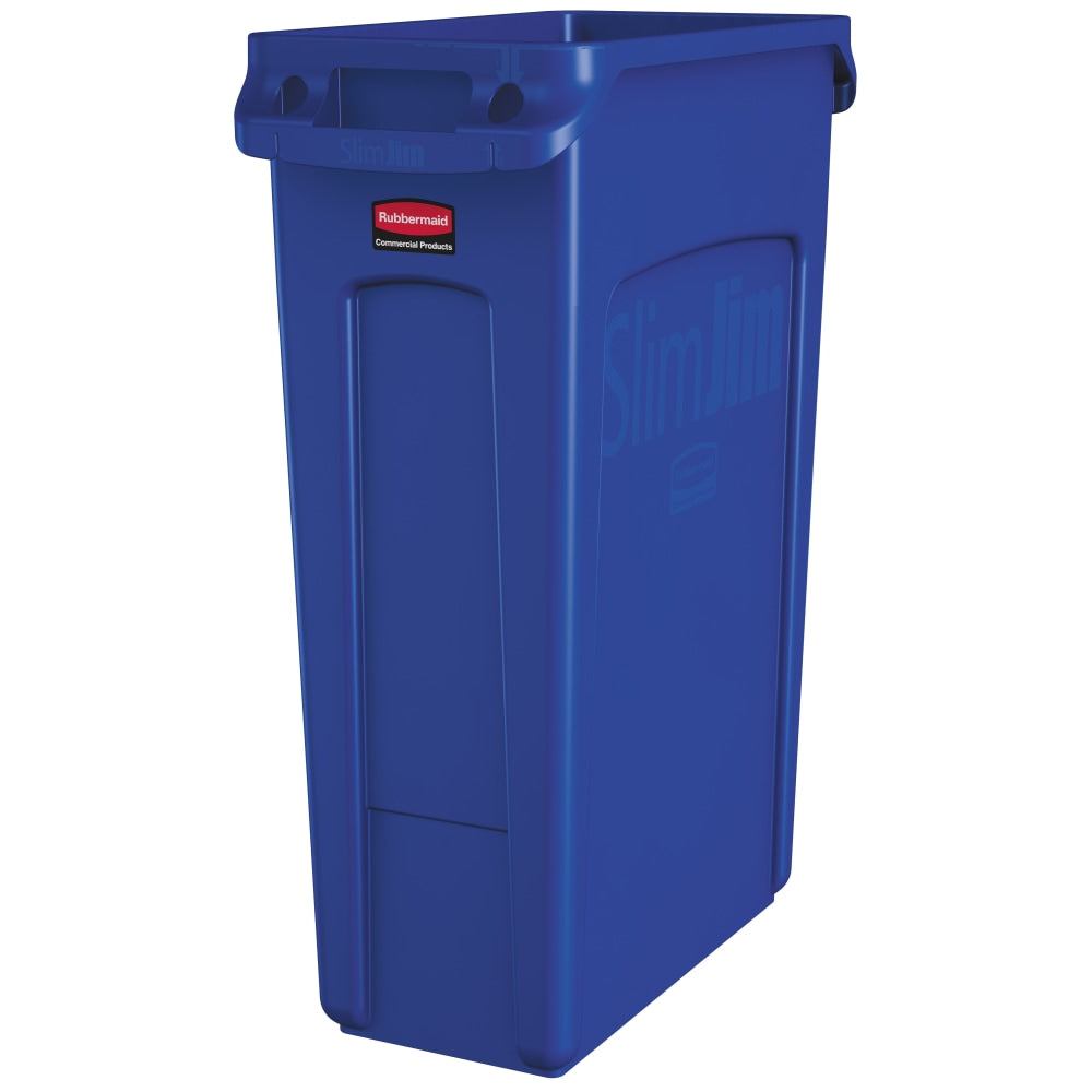 Rubbermaid Slim Jim Rectangular Polyethylene Vented Waste Receptacle, 23 Gallons, Blue