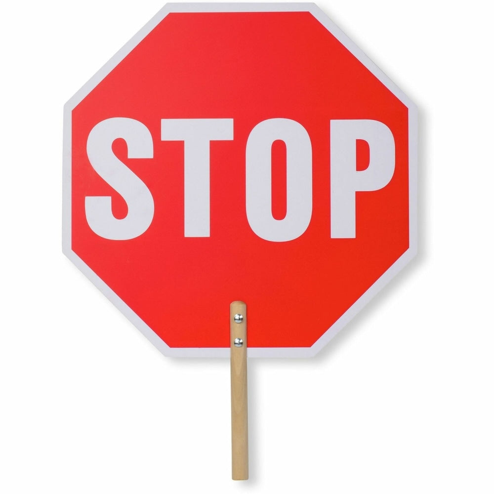 Tatco Handheld Stop Sign - 1 Each - Stop Print/Message - 18in Width x 18in Height x 0.2in Depth - White Print/Message Color - Double Sided - Weather Proof, Long Lasting, Lightweight, Comfortable Grip - Wood - Red