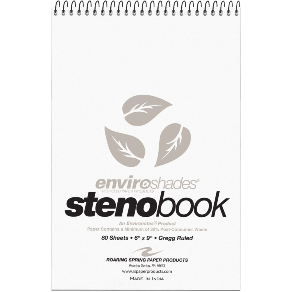 Roaring Spring Enviroshades Steno Books, 6in x 9in, Gregg Ruled, 80 Sheets Per Pad, 30% Recycled, Gray, Pack Of 4