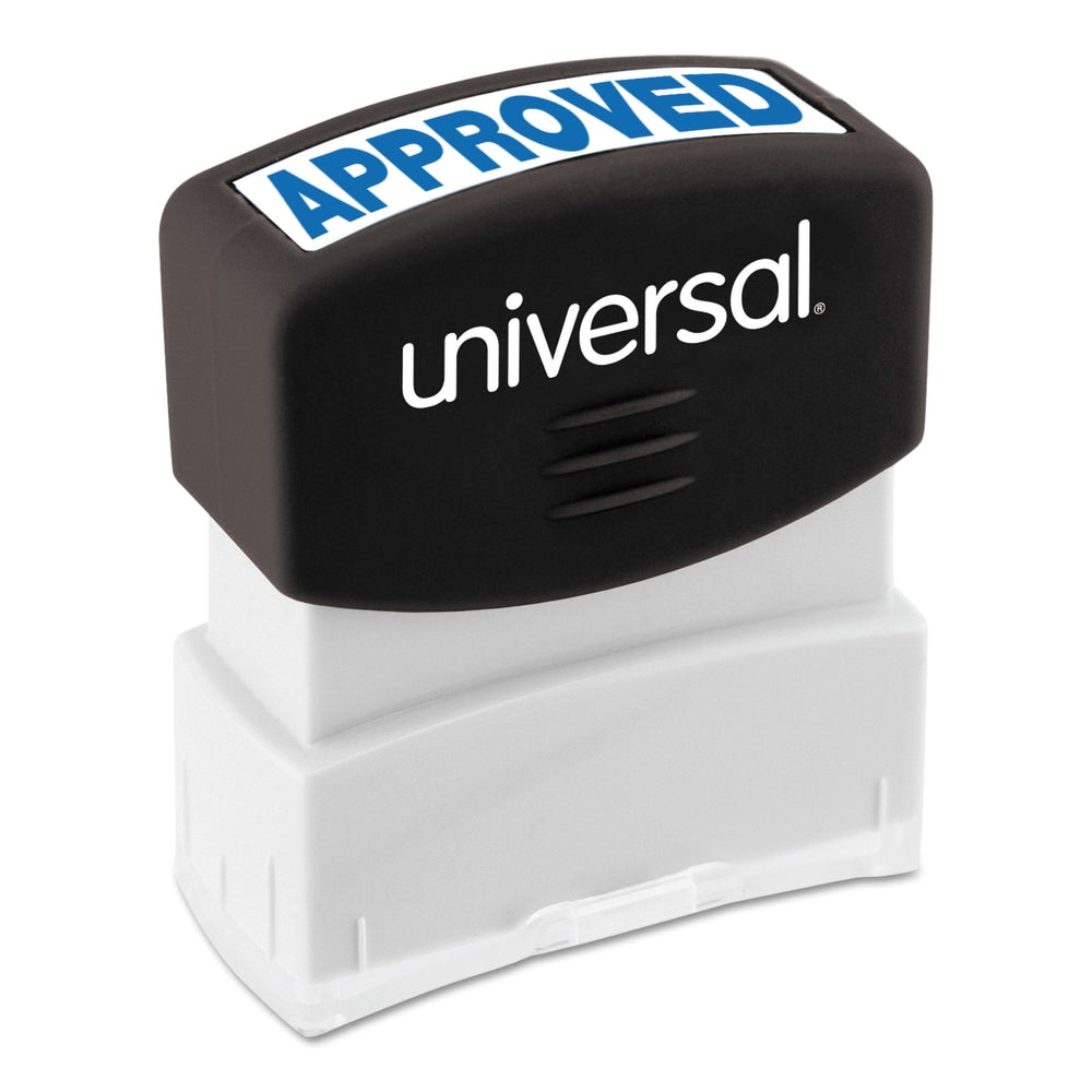 Universal Pre-Inked Message Stamp, Approved, 1 11/16in x 9/16in Impression, Blue