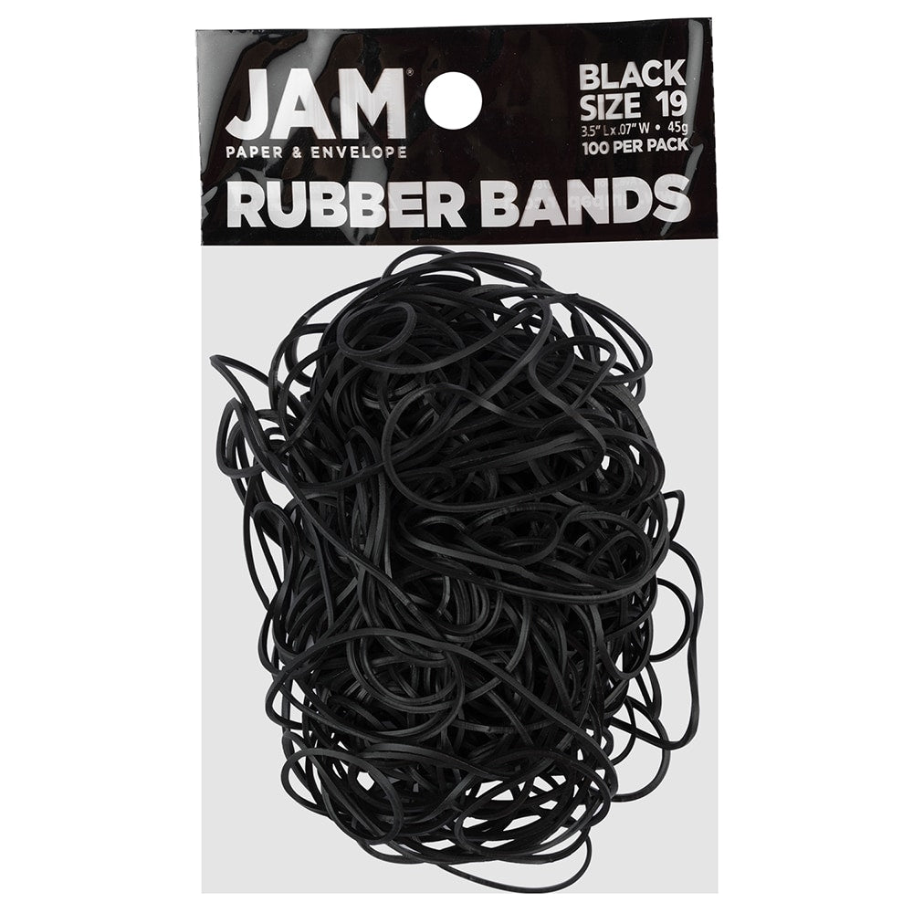 JAM Paper Rubber Bands, Black, Size 19, Pack Of 100 Rubber Bands