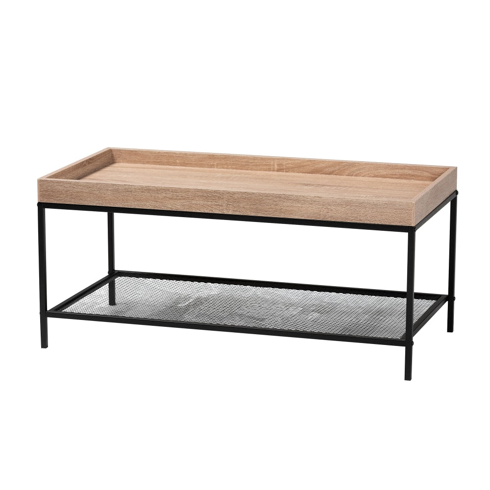 Baxton Studio Overton Modern Industrial Coffee Table, 17-3/4inH x 39-7/16inW x 19-3/4inD, Oak Brown/Black