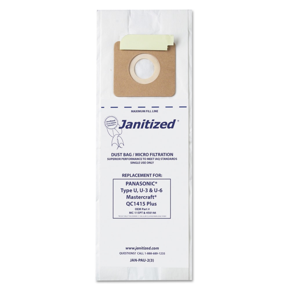 Janitized Vacuum Filter Bags for Panasonic Upright Type U Vacuums, White, Pack Of 36 Bags
