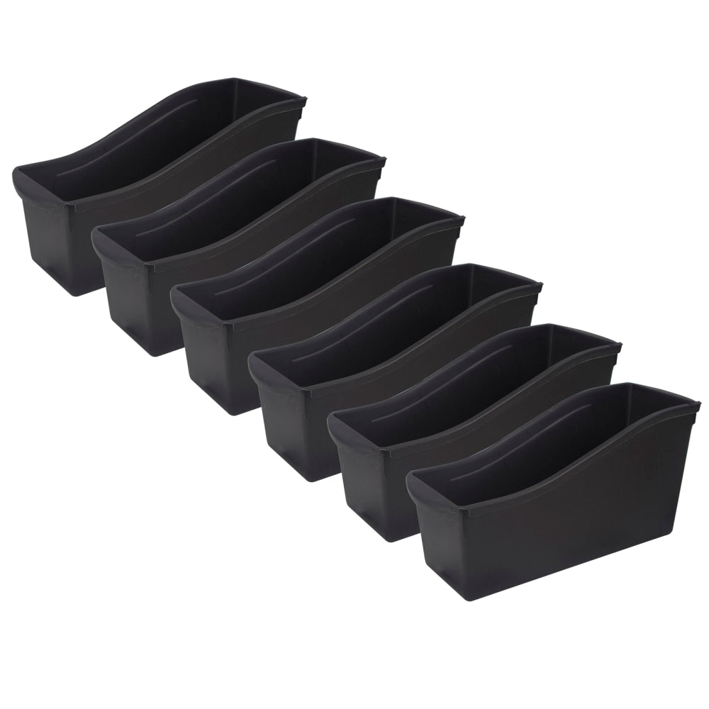Storex Large Book Bins, 7inH x 5-5/16inW x 14-5/16inD, Black, Set Of 6 Bins