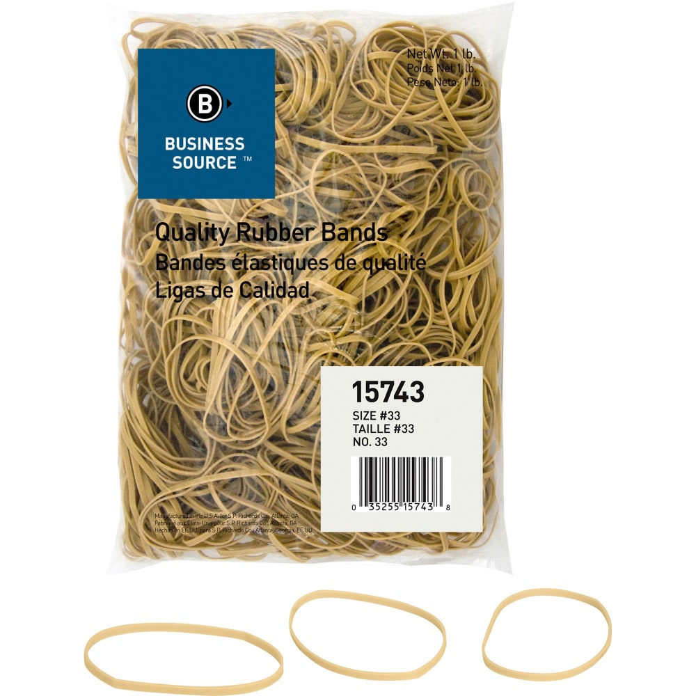Business Source Quality Rubber Bands - Size: #33 - 3.5in Length x 0.1in Width - Sustainable - 600 / Pack - Rubber - Crepe