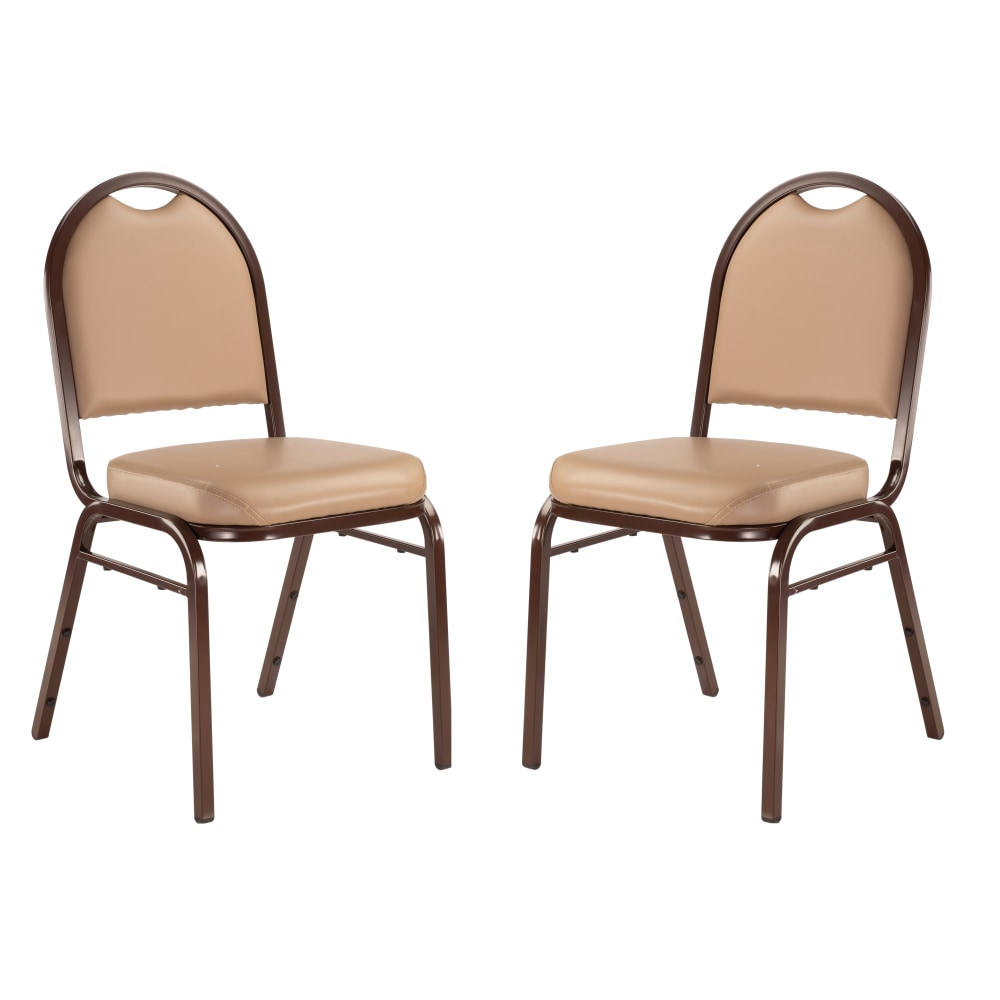 National Public Seating Dome-Back Stacking Chairs, Vinyl, French Beige/Mocha, Set Of 2