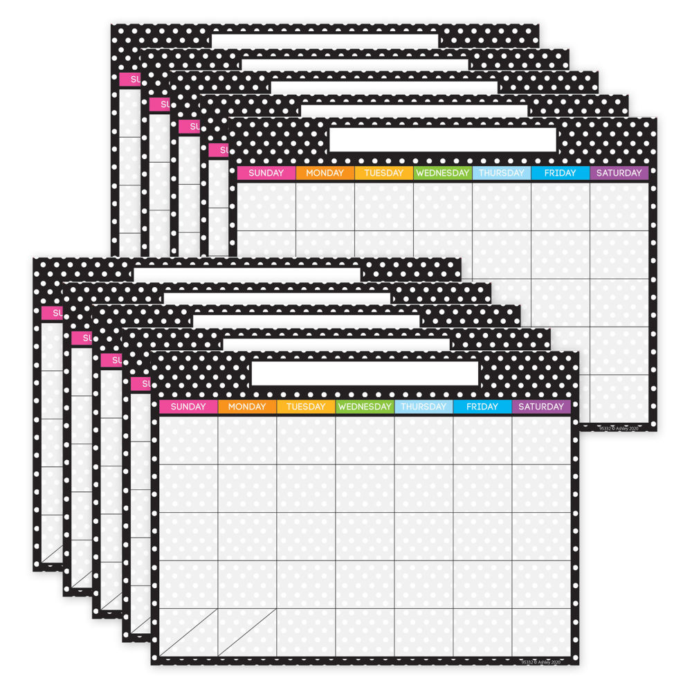 Ashley Productions Smart Poly PosterMat Pals Space Savers, 13in x 9-1/2in, Black And White Dots Calendar, Pack of 10 Calendars