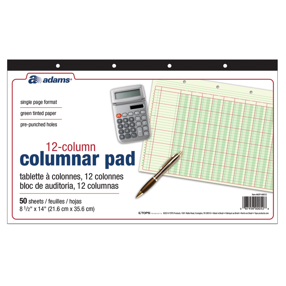 Adams Analysis Pad, 14in x 8 1/2in, 50 Pages (50 Sheets), 12 Columns, Green