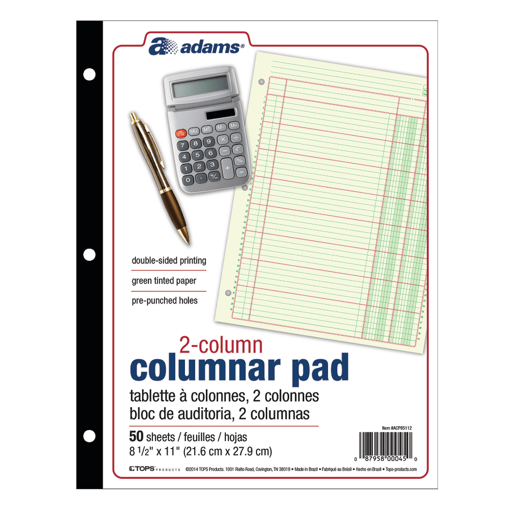 Adams Analysis Pad, 8 1/2in x 11in, 100 Pages (50 Sheets), 2 Columns, Green