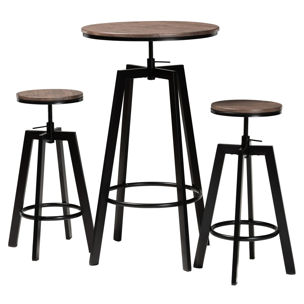 Baxton Studio Maritta Bar Pub Set, 39-13/16inH x 25-1/4inW x 251/4inD, Walnut/Black