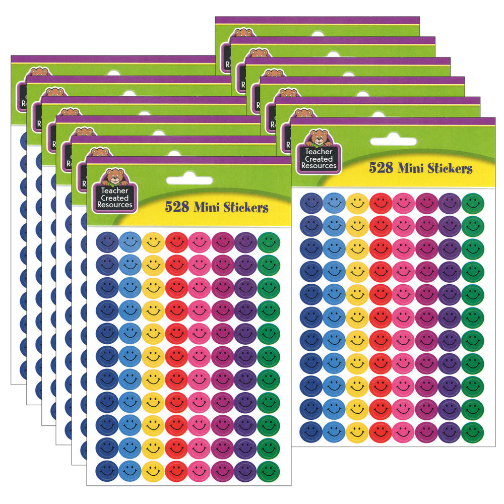 Teacher Created Resources Mini Stickers, Happy Faces, 528 Stickers Per Pack, Set Of 12 Packs