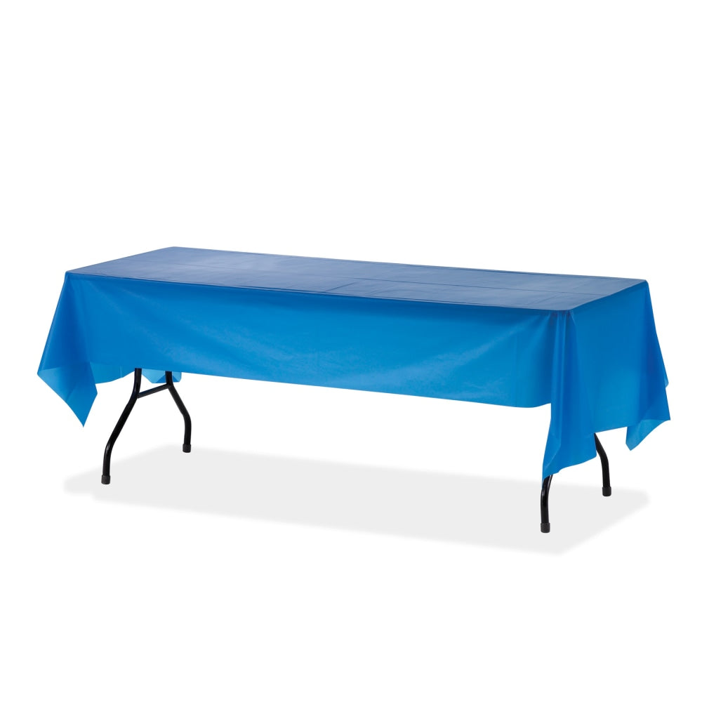 Genuine Joe Plastic Rectangular Table Covers - 108in Length x 54in Width - Plastic - Blue - 24 / Carton