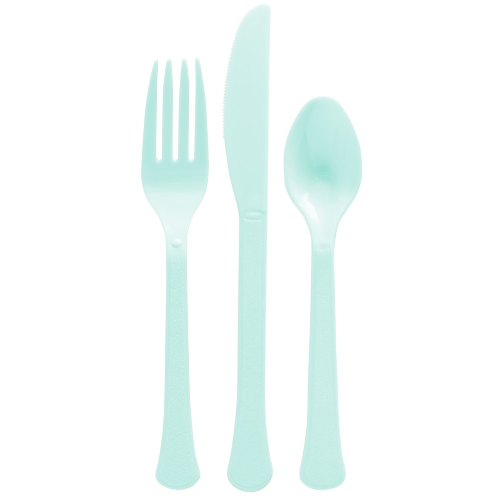 Amscan Boxed Heavyweight Cutlery Assortment, Robin's Egg Blue, 200 Utensils Per Pack, Case Of 2 Packs
