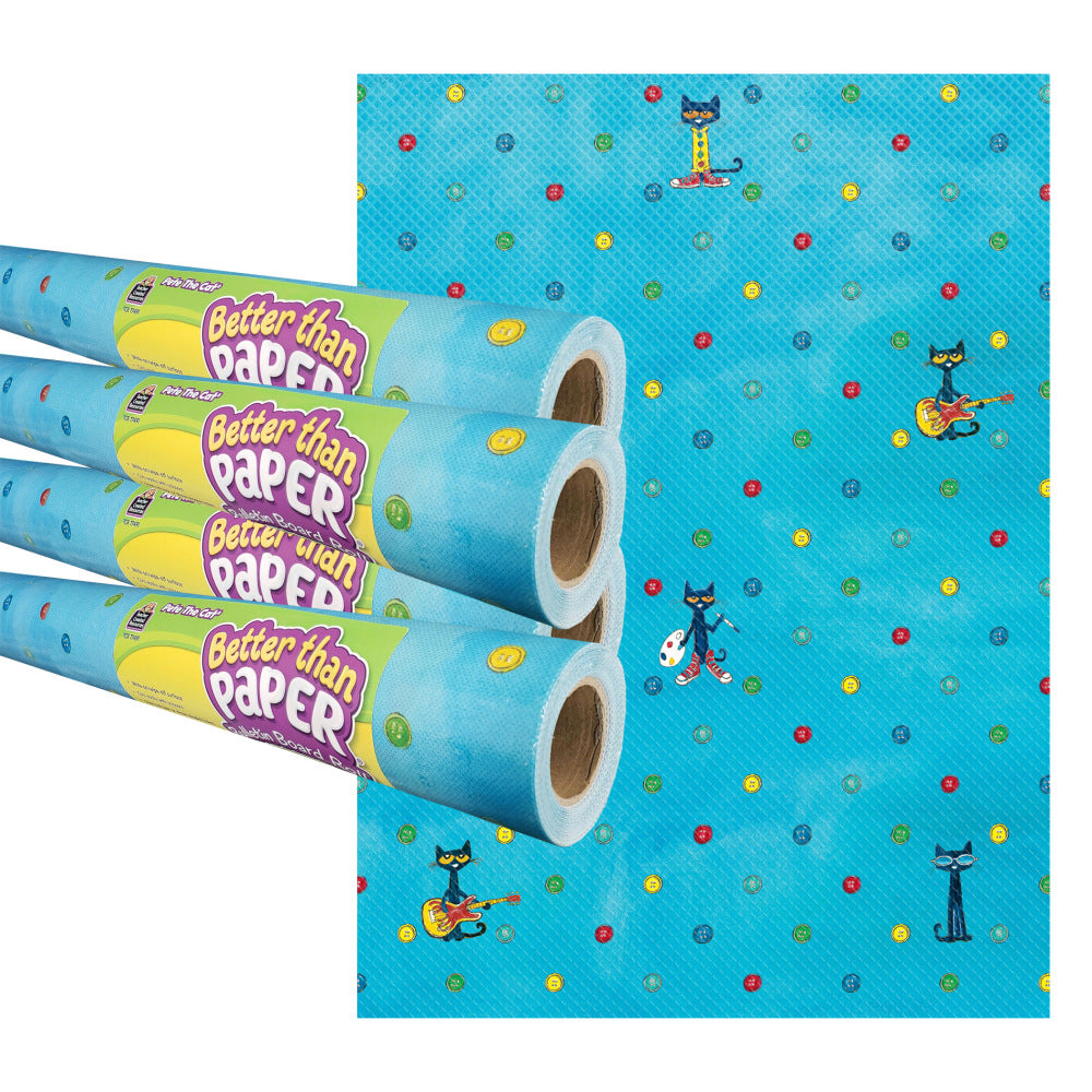 Teacher Created Resources Better Than Paper Bulletin Board Paper Rolls, 4ft x 12ft, Pete the Cat, Pack Of 4 Rolls