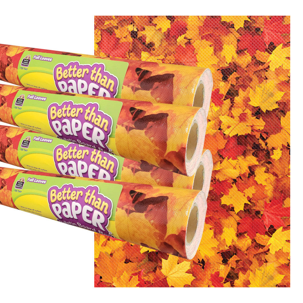Teacher Created Resources Better Than Paper Bulletin Board Paper Rolls, 4ft x 12ft, Fall Leaves, Pack Of 4 Rolls