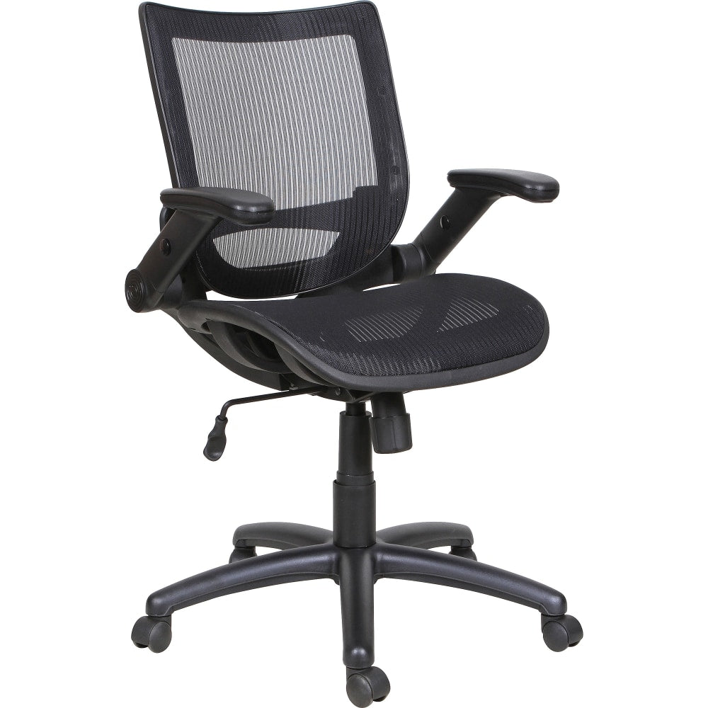 Lorell Flipper Arm Mid-Back Mesh Task Chair, Black