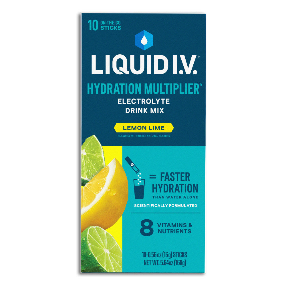 Liquid IV Lemon Lime Hydration Multiplier, 0.56 Fl Oz, Pack Of 10 Pouches