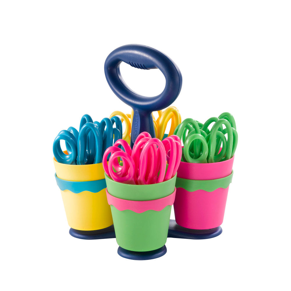 Westcott Kids Anti-Microbial Product Protection Scissors With Caddy, 5in, Pointed, Multicolor, Pack Of 24