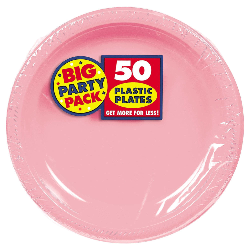 Amscan Round Plastic Plates, 10-1/2in, New Pink, Pack Of 50 Plates