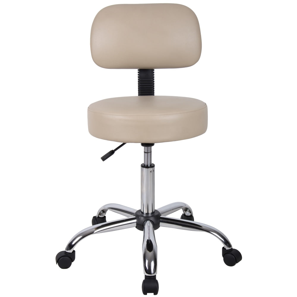 Boss Office Products Antimicrobial Medical Stool With Back, Beige/Chrome