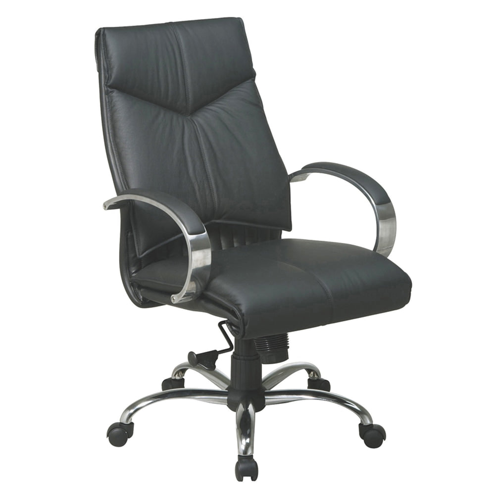 Office Star Deluxe Bonded Leather Mid-Back Chair, Black/Chrome