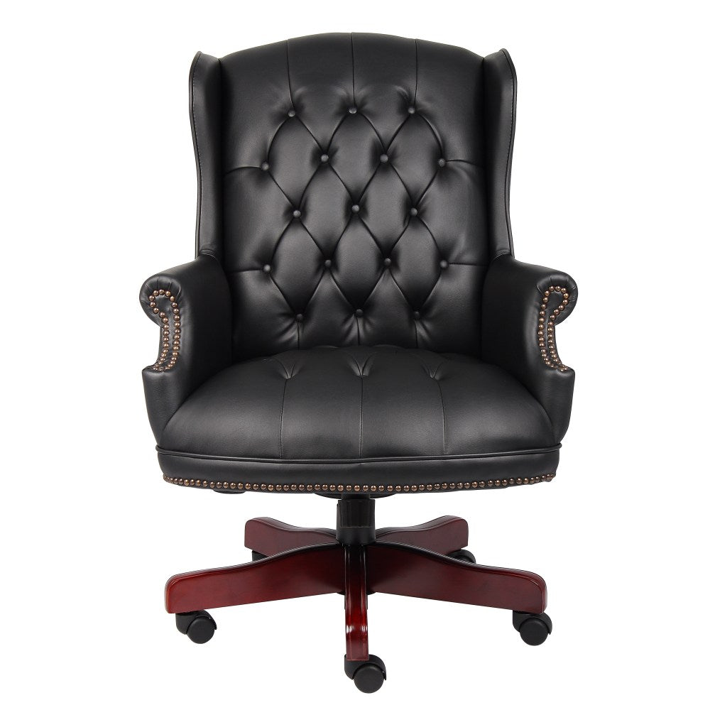 Boss Office Products Traditional Ergonomic Vinyl High-Back Executive Chair, Black/Mahogany