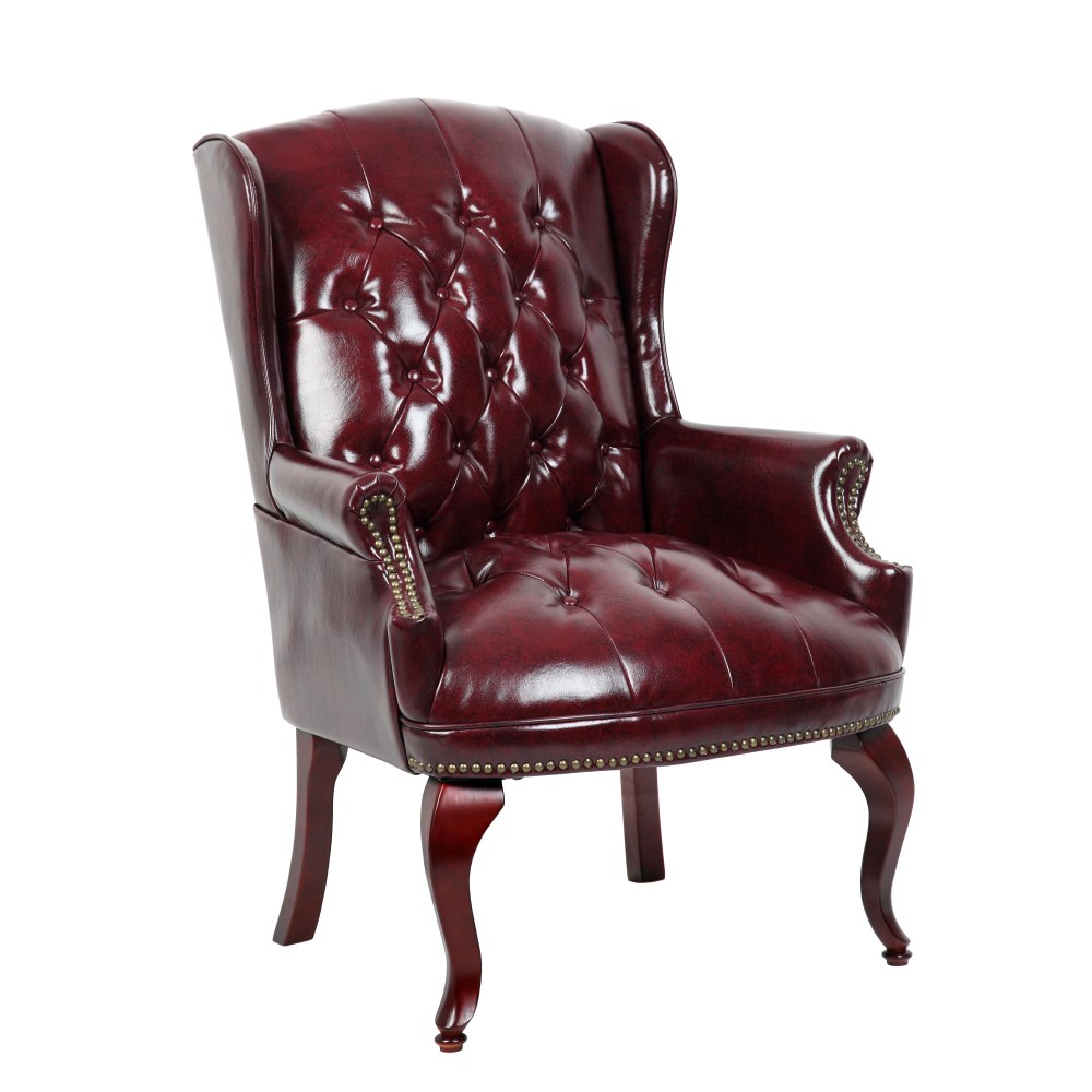 Boss Office Products Traditional High-Back Chair, 41-1/2inH, Burgundy/Mahogany