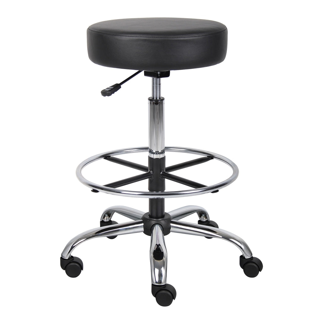 Boss Office Products Medical Stool With Foot Ring And Antimicrobial Vinyl, 34inH x 25inW X 25inD, Black/Chrome