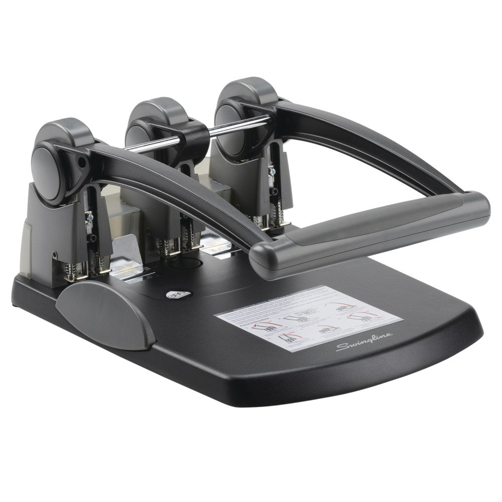 Swingline Extra-High Capacity 3-Hole Punch, 7 3/4in x 12 3/8in x 17 1/8in, Black/Gray