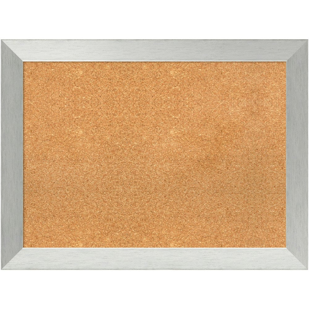 Amanti Art Cork Bulletin Board, 32in x 24in, Natural, Brushed Sterling Silver Wood Frame