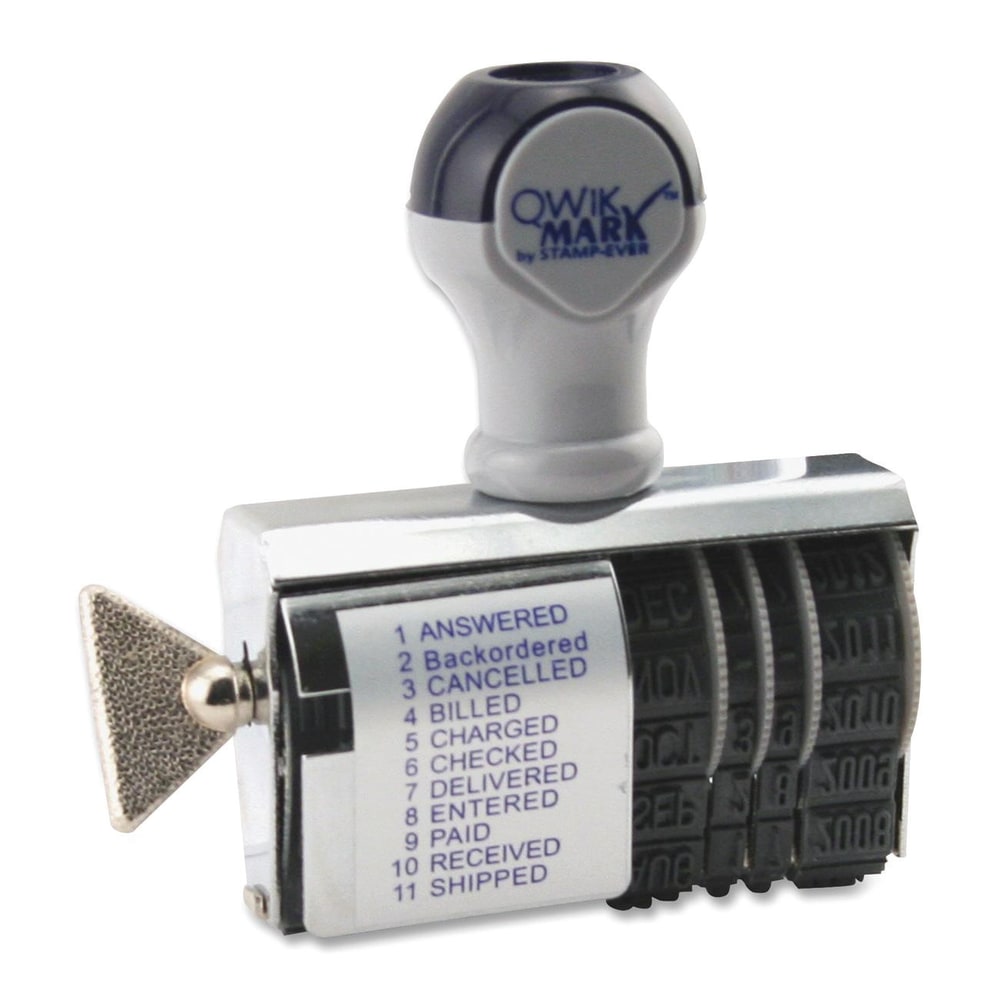 QWIKMARK 11-Message Phrase Date Stamp, 0.38in x 2in Impression, Gray