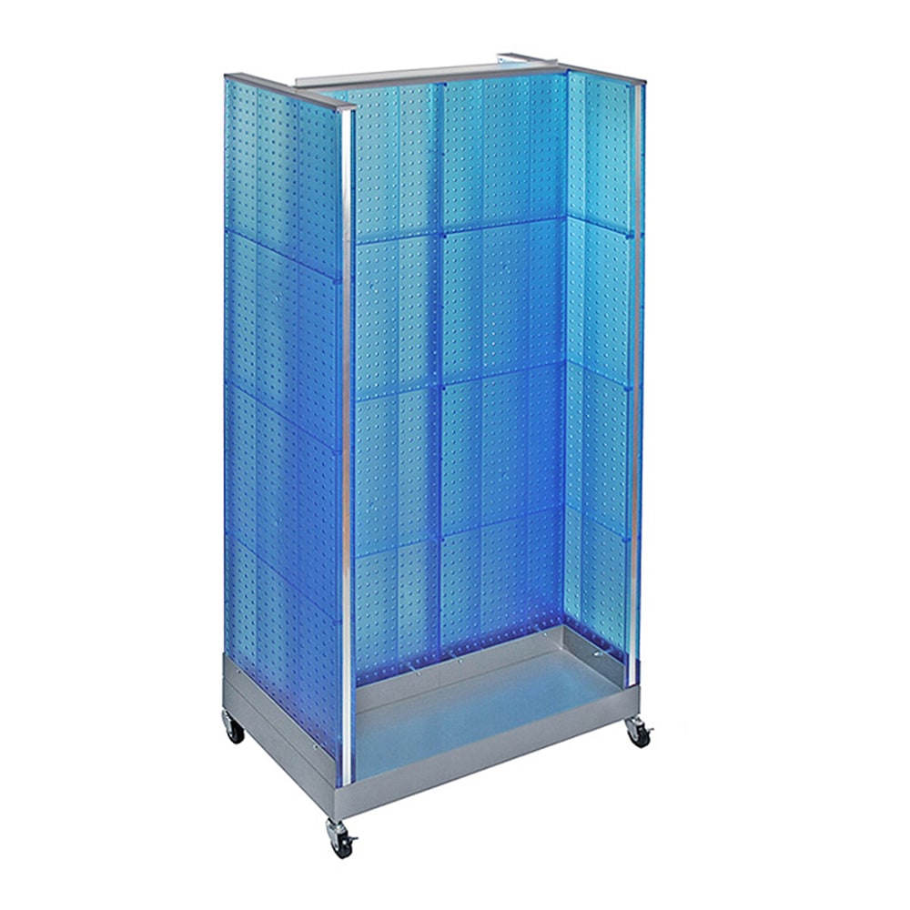 Azar Displays H-Unit Pegboard Floor Display With Wheels, 60inH x 36inW x 16inD, Blue/Silver