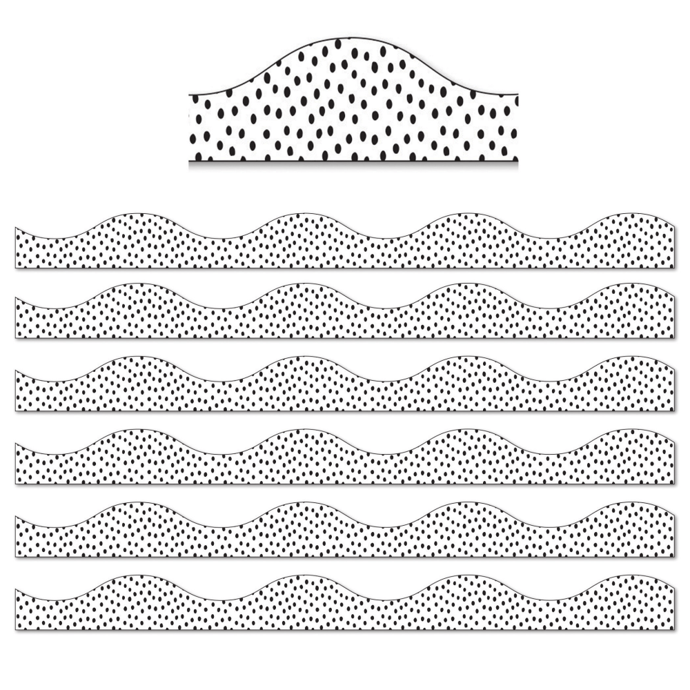 Ashley Productions Magnetic Scallop Border, Black Messy Dots On White, 12ft Per Pack, Set Of 6 Packs