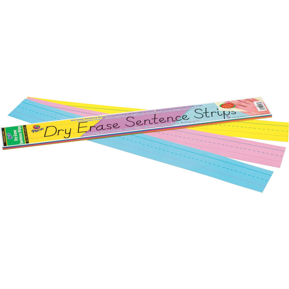 Pacon Dry-Erase Sentence Strips, Assorted Colors, Pack of 30