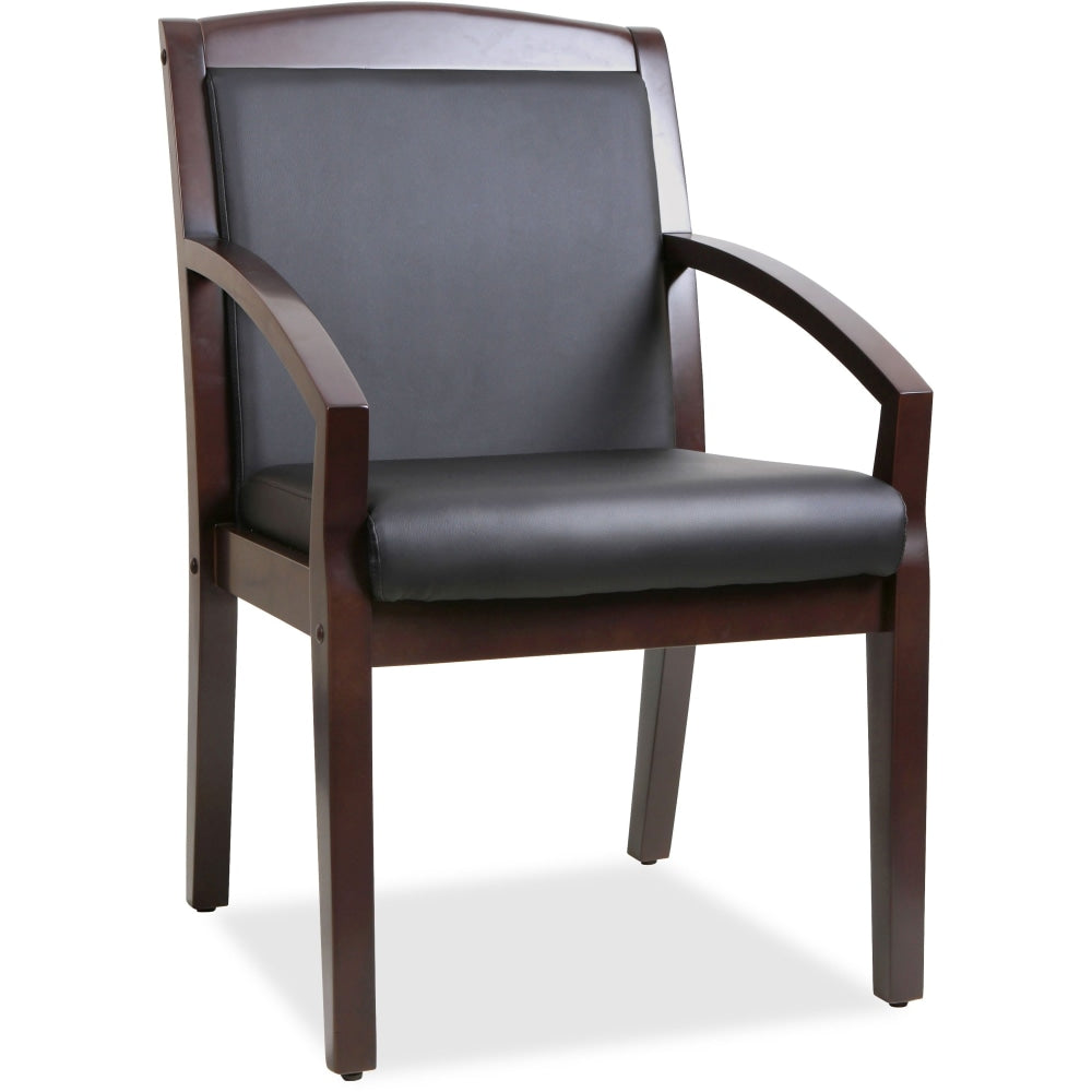 Lorell Bonded Leather/Wood Guest Chair With Sloping Arms, Black/Espresso