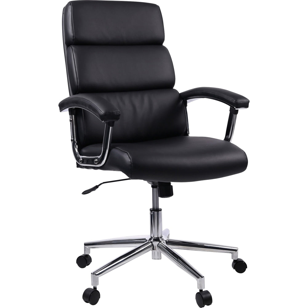 Lorell Ergonomic Bonded Leather/Chrome High-Back Chair, Black