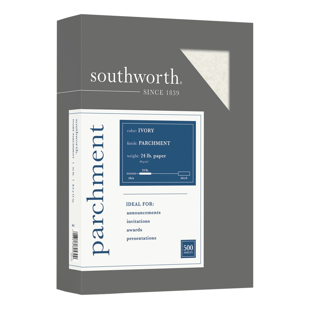 Southworth Fine Business Parchment Paper, 24 Lb,  8 1/2in x 11in,  Ivory, Pack Of 500 sheets