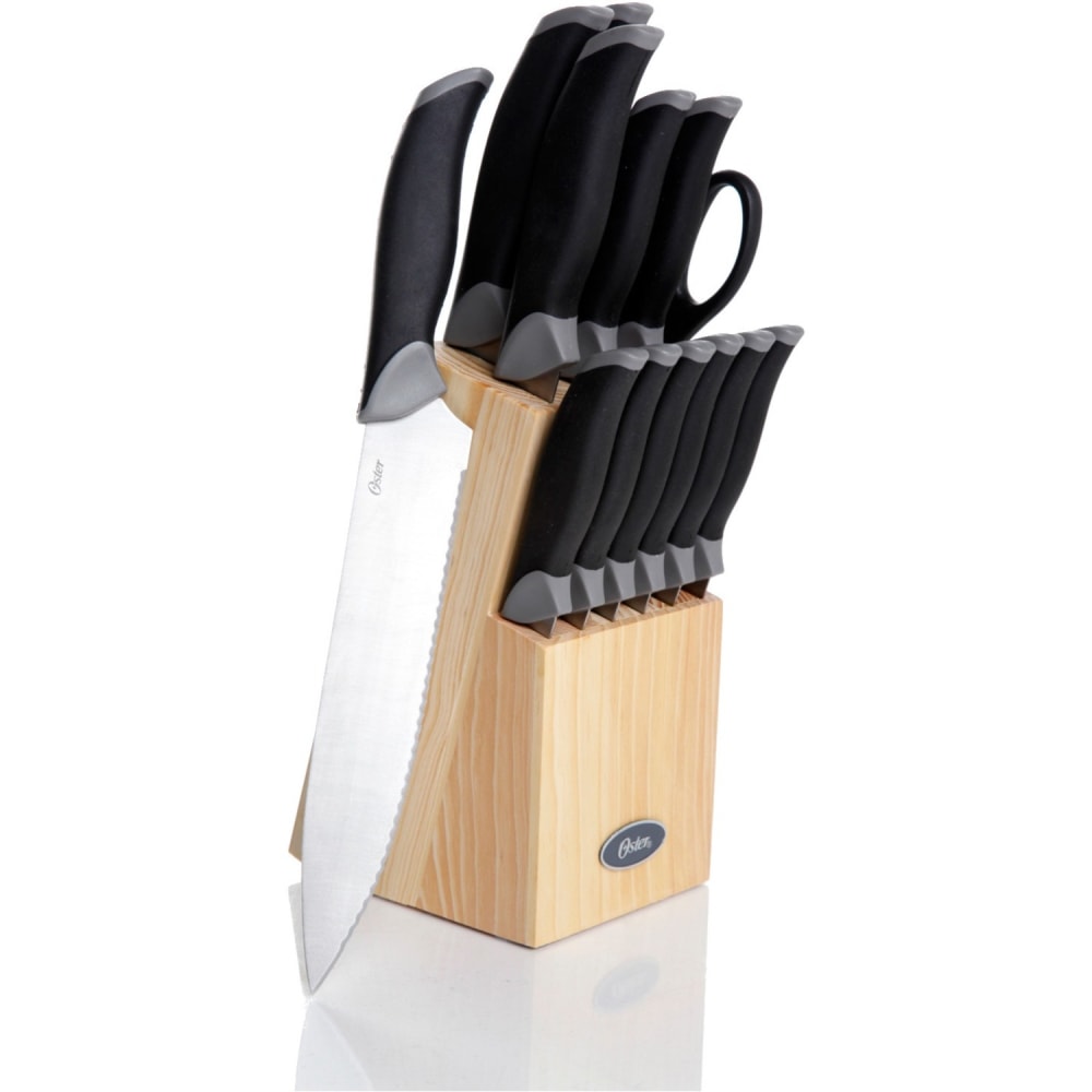 Oster Lindbergh 14 Piece Cutlery Set - 14 Piece(s)  - Rubber, Stainless Steel - Stainless Steel, Black
