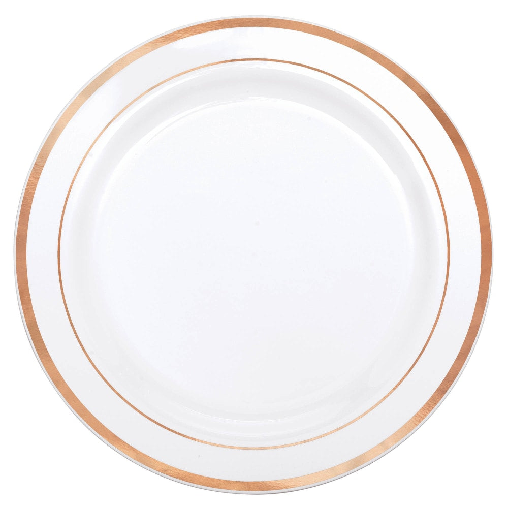 Amscan Premium Plastic Plates With Trim, 7-1/2in, White/Rose Gold, Pack Of 20 Plates