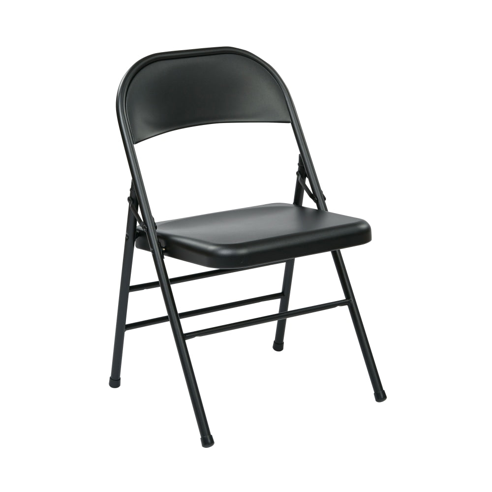 Office Star Work Smart Metal Mid-Back Folding Chairs, Black, Set Of 4 Chairs