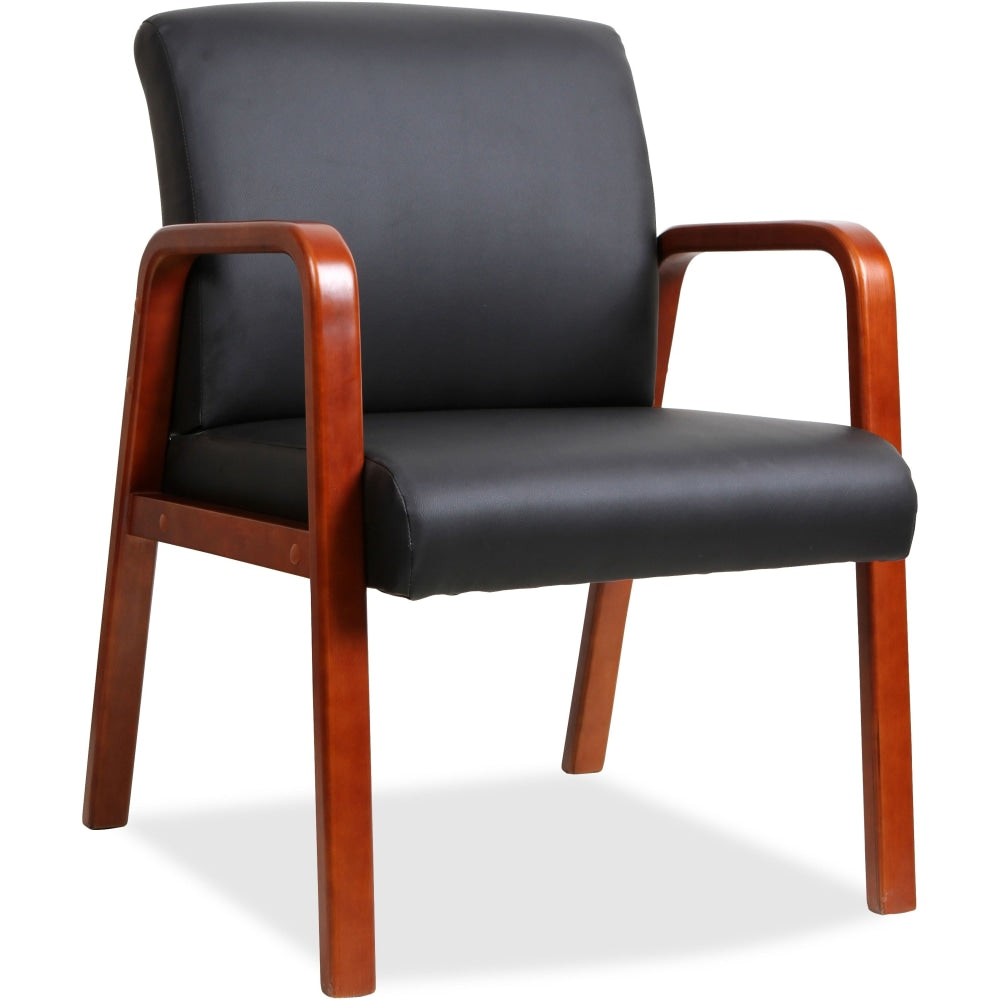 Lorell Bonded Leather/Wood Guest Chair, Black/Cherry