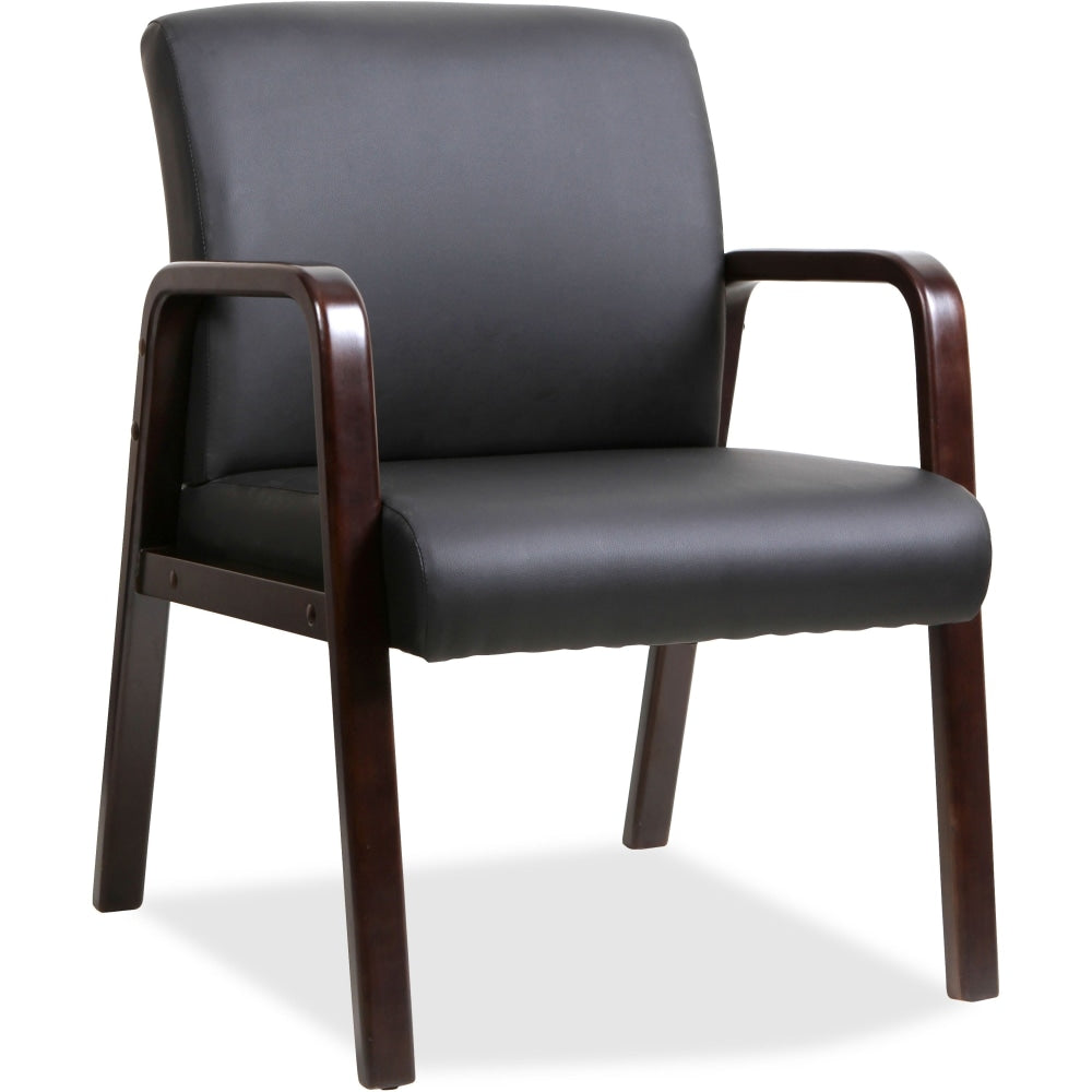 Lorell Bonded Leather/Wood Guest Chair, Black/Espresso