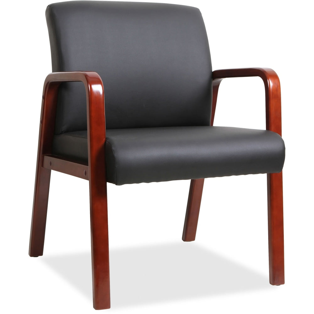 Lorell Bonded Leather/Wood Guest Chair, Black/Cherry Mahogany