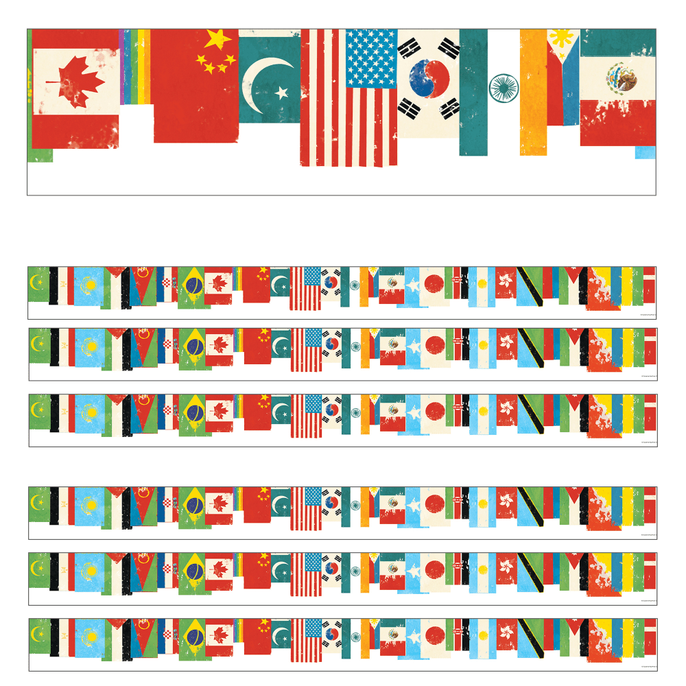 Carson Dellosa Education Straight Borders, All Are Welcome Flags, 36ft Per Pack, Set Of 6 Packs