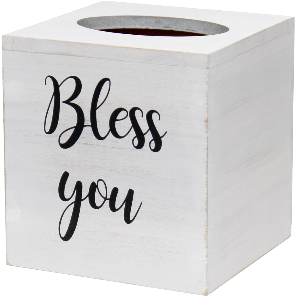 Elegant Designs Decorix Square Wooden Tissue Box Cover With Sliding Base, 6inH x 5-1/2inW x 5-1/2inL, White Wash
