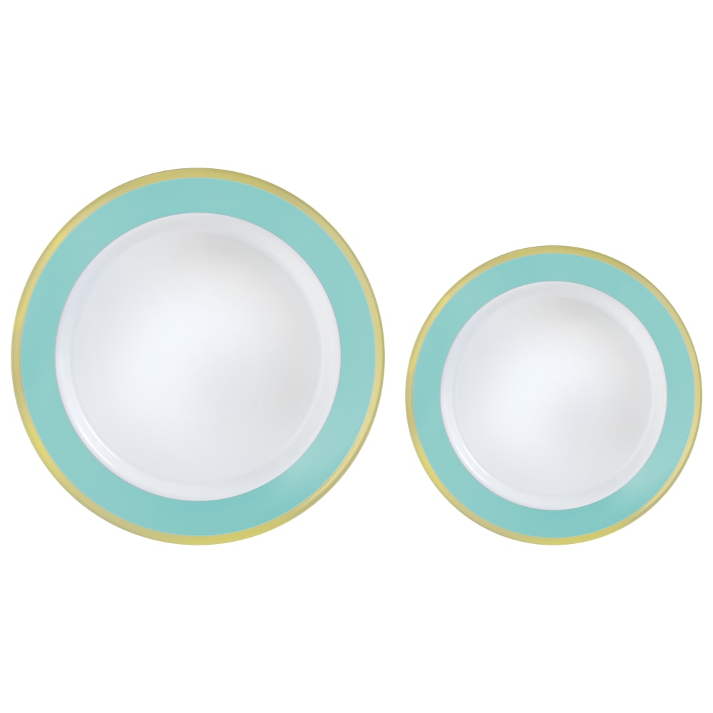 Amscan Round Hot-Stamped Plastic Bordered Plates, Robins Egg Blue, Pack Of 20 Plates