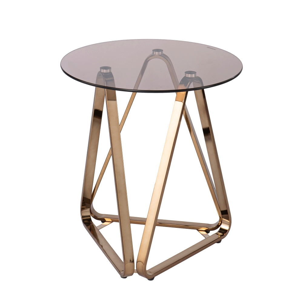 SEI Furniture Ameriwood Home Stondon Round End Table, 24-1/4inH x 22inW x 22inD, Champagne/Bronze/Smoked Glass
