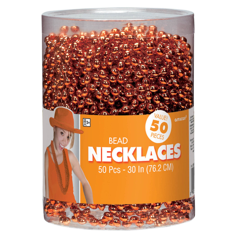 Amscan Bead Necklaces, 30in, Orange, Pack Of 50 Necklaces