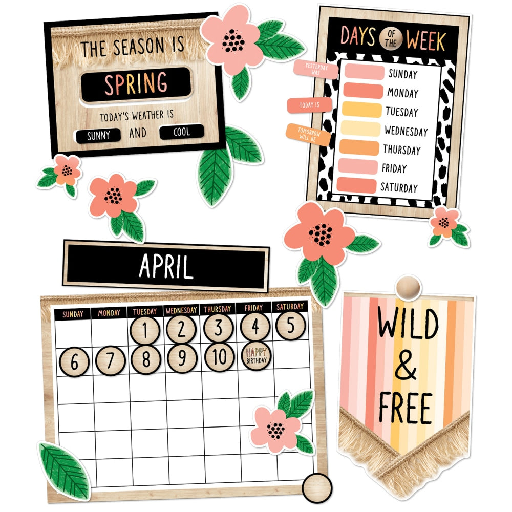 Schoolgirl Style Simply Safari Calendar Bulletin Board Set, Set Of 106 Pieces